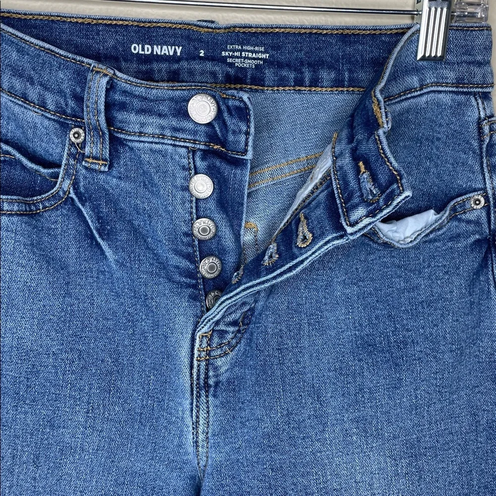 OLD NAVY Blue Jeans Extra High Rise SKY HIGH STRAIGHT Secret Smooth Pockets 2